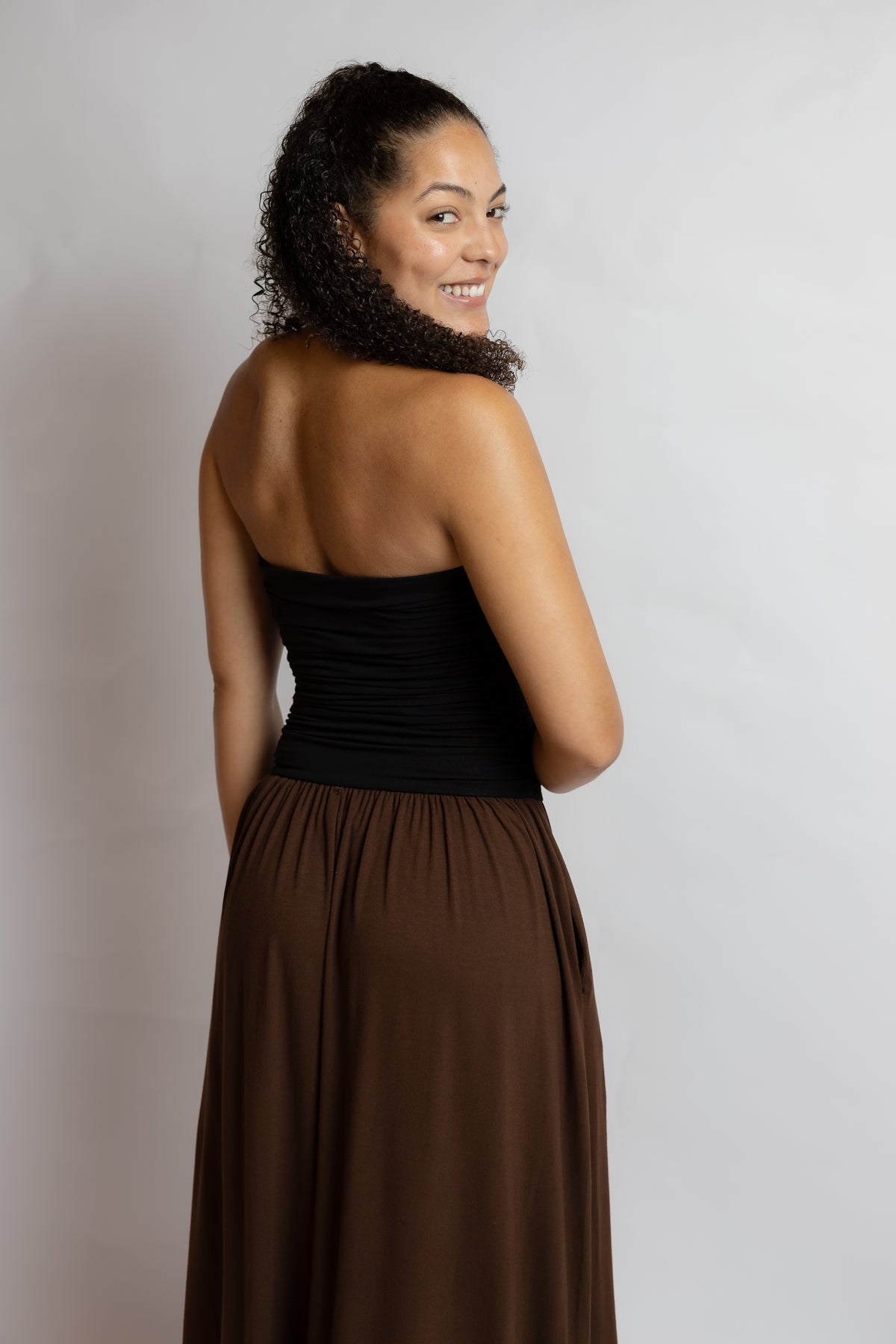 Hot Coffee Strapless Midi Dress