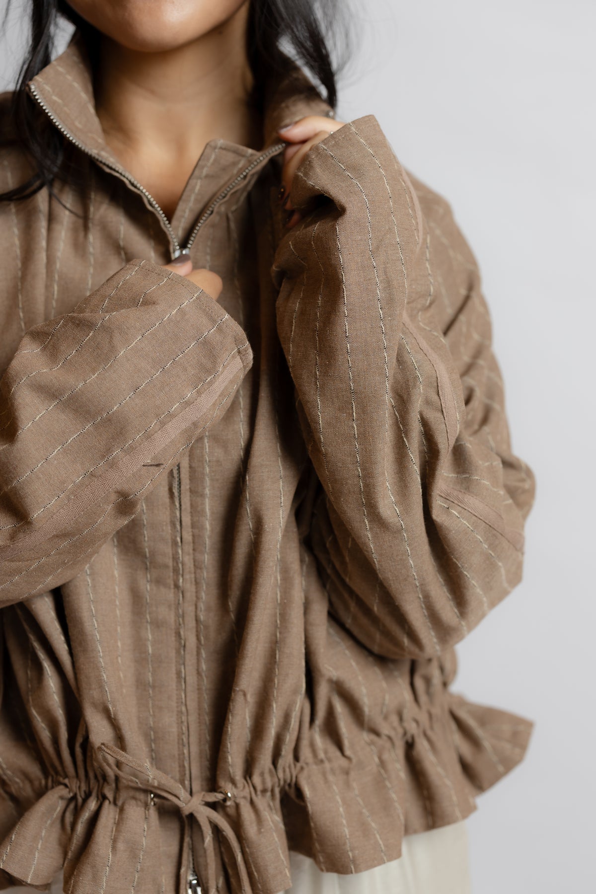 On My Own Funnel Neck Striped Jacket