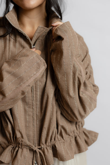 On My Own Funnel Neck Striped Jacket
