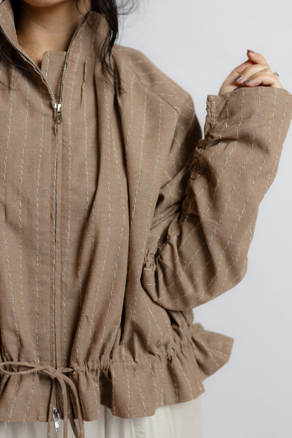 On My Own Funnel Neck Striped Jacket