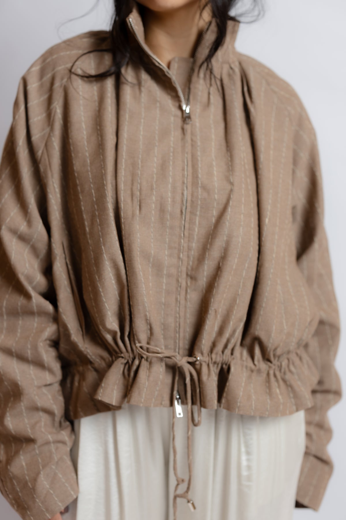 On My Own Funnel Neck Striped Jacket