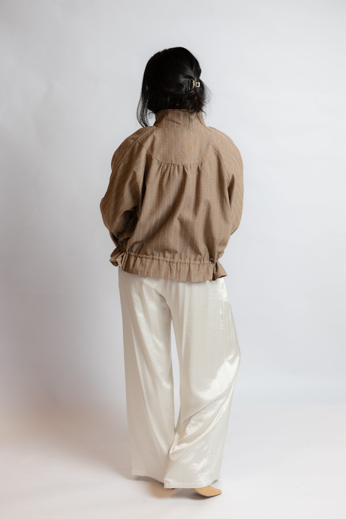 On My Own Funnel Neck Striped Jacket