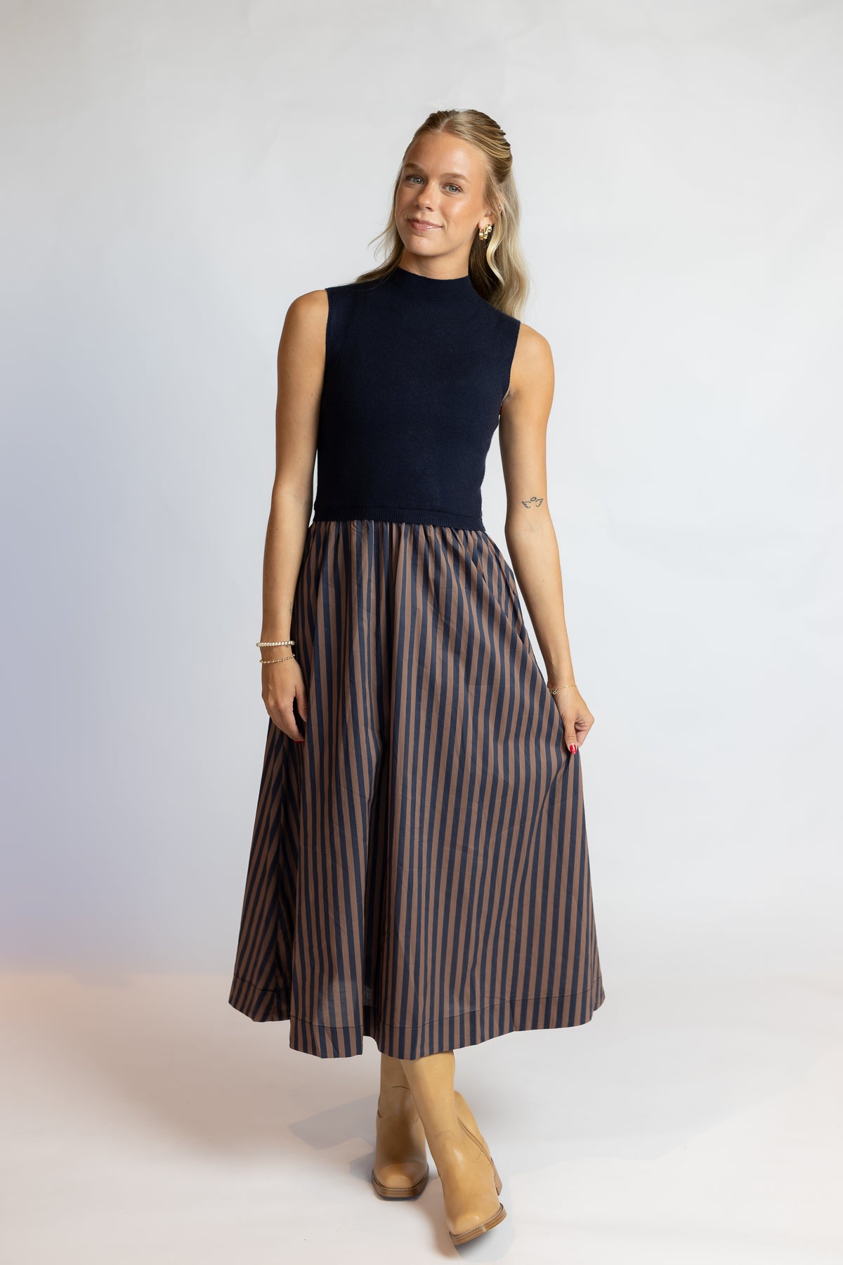 See The Way Striped Midi Dress