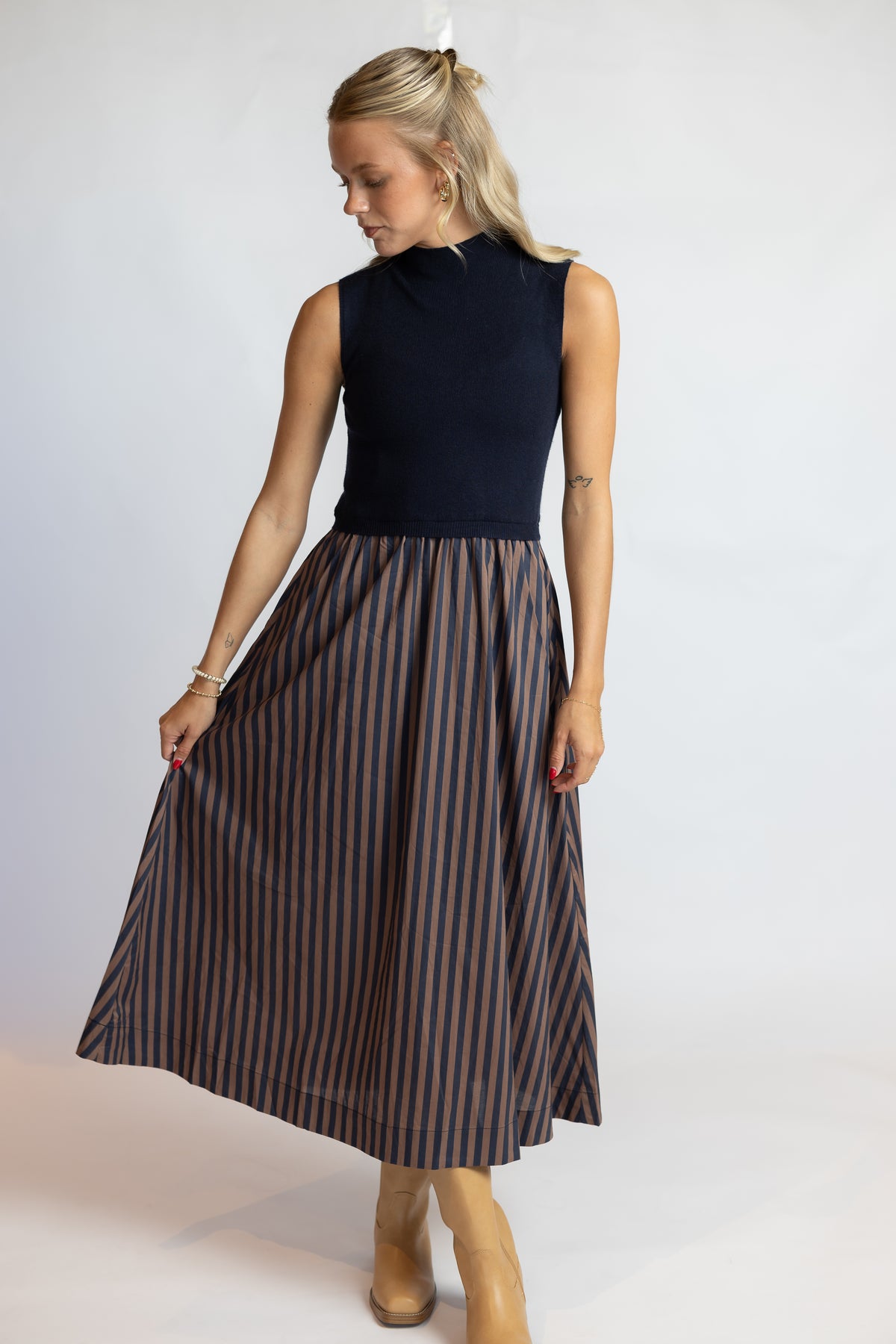 See The Way Striped Midi Dress