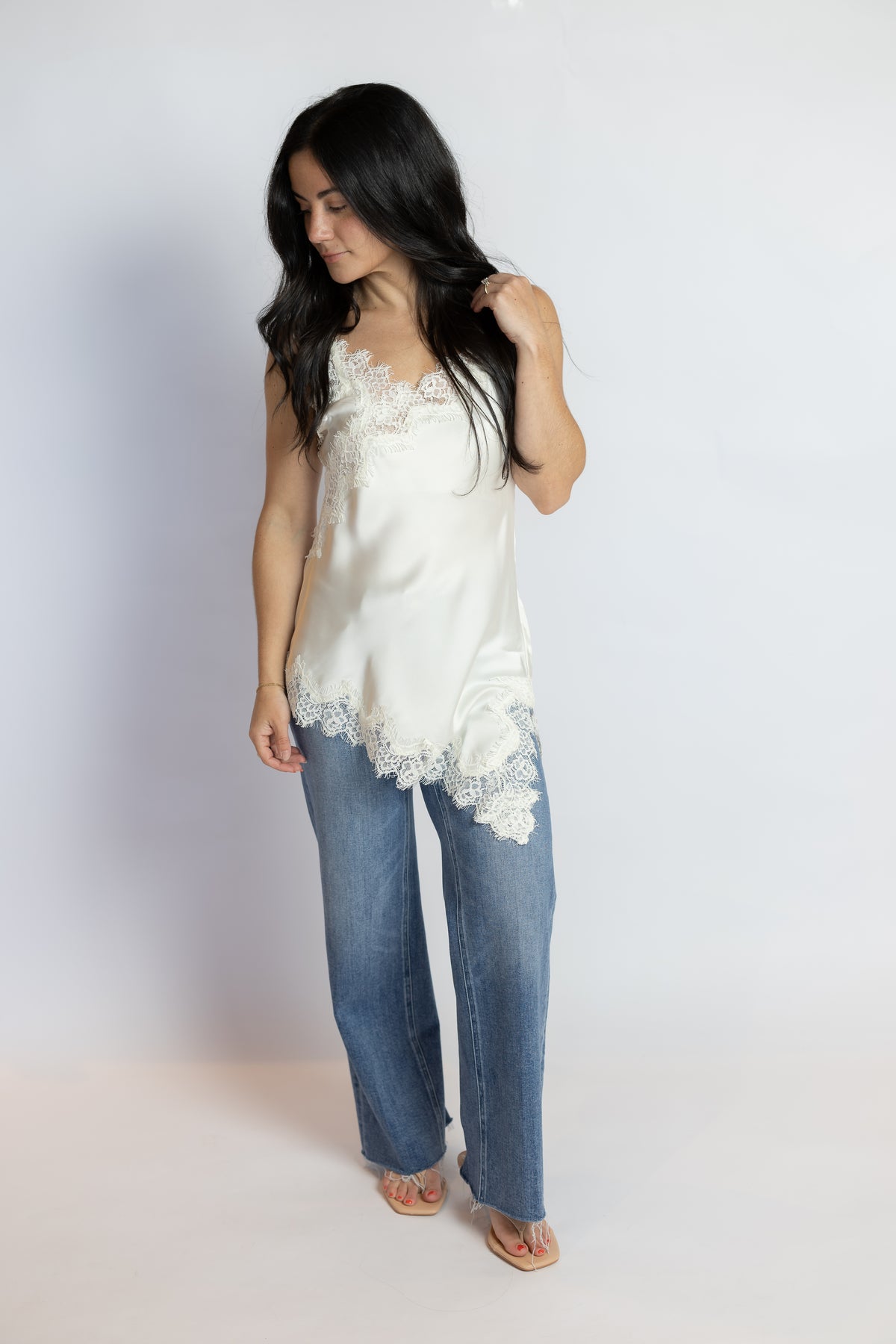 Laura Lace Trim Asymmetric Top