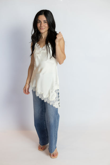 Laura Lace Trim Asymmetric Top