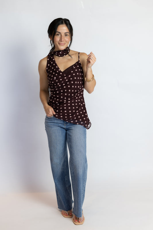 Adrie Polka Dot Scarf Top