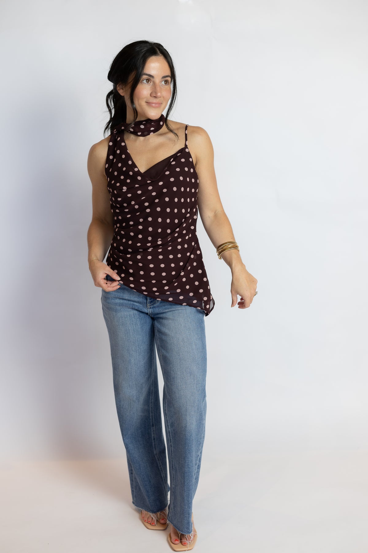 Adrie Polka Dot Scarf Top