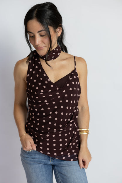 Adrie Polka Dot Scarf Top