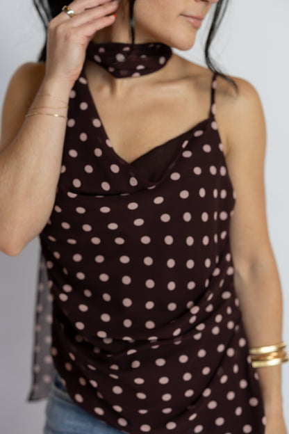 Adrie Polka Dot Scarf Top