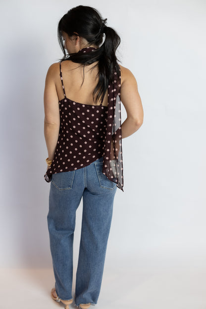 Adrie Polka Dot Scarf Top