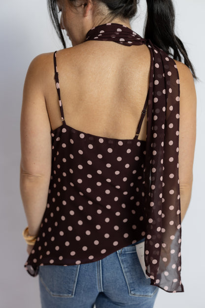 Adrie Polka Dot Scarf Top