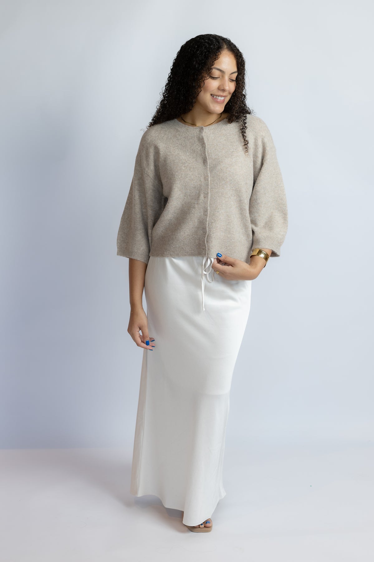 A Step Away Satin Midi Skirt