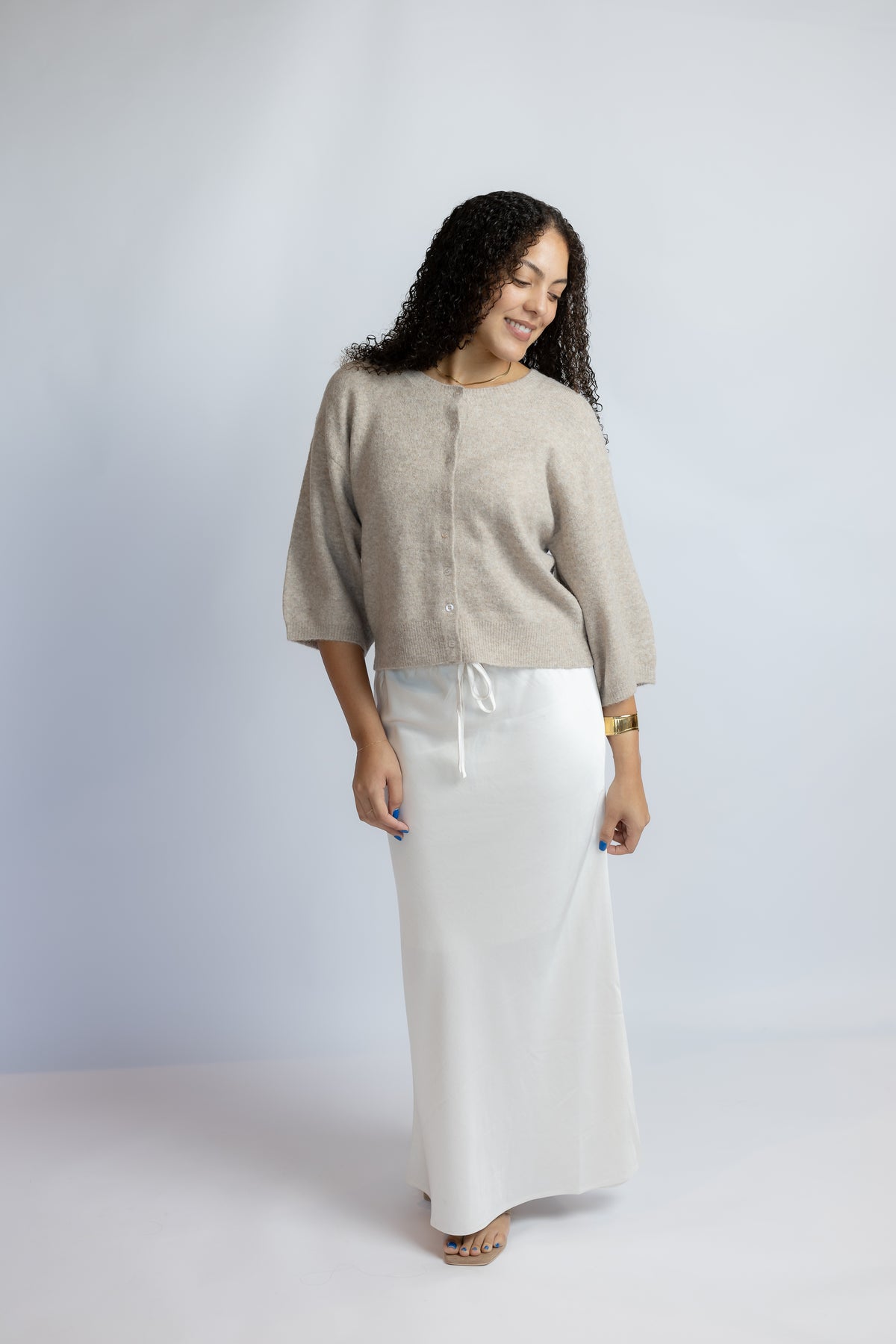 A Step Away Satin Midi Skirt