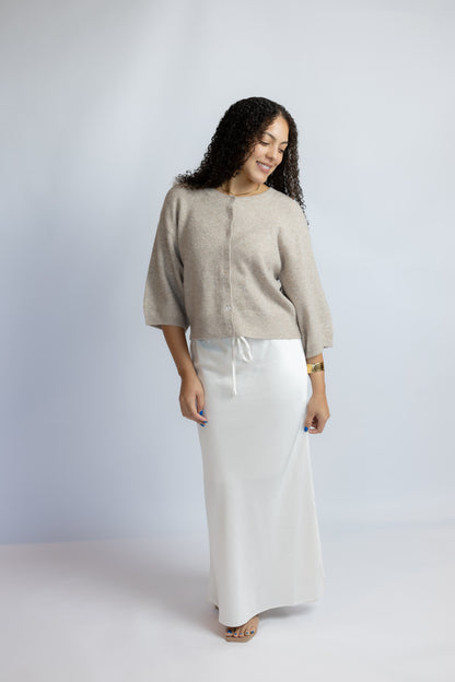 A Step Away Satin Midi Skirt