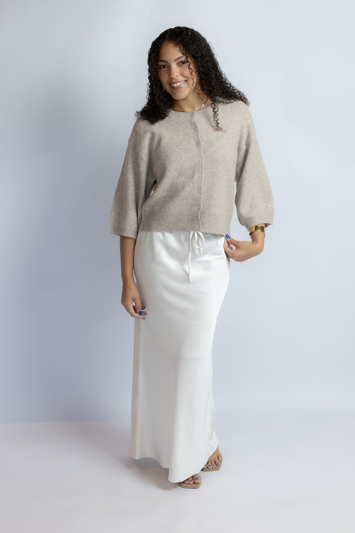 A Step Away Satin Midi Skirt