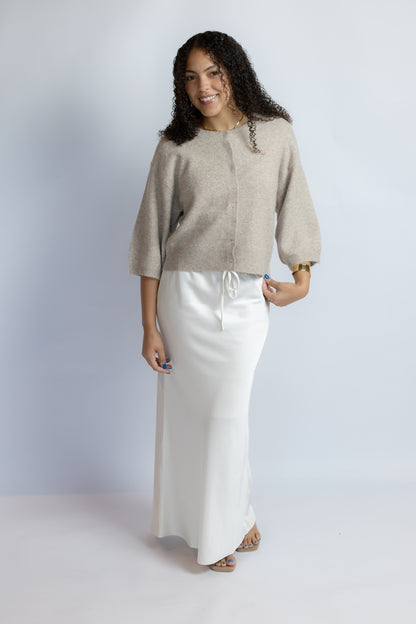 A Step Away Satin Midi Skirt