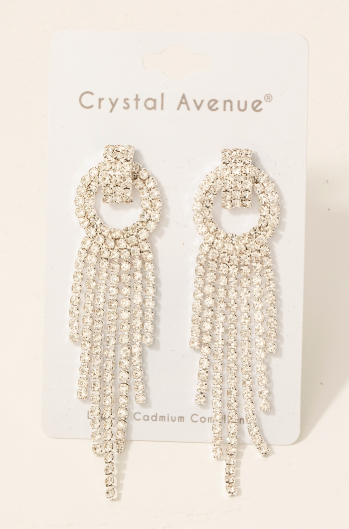 Push My Luck Rhinestone Earrings Silver
