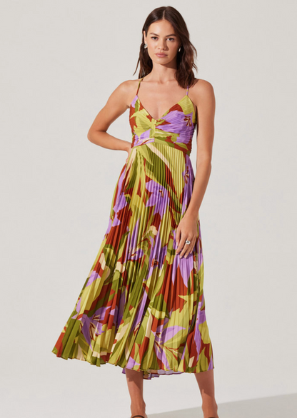 Blythe Floral Plisse Midi Dress