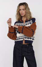 Load image into Gallery viewer, Sweet Rose Jacquard Zip Sweater Jacket
