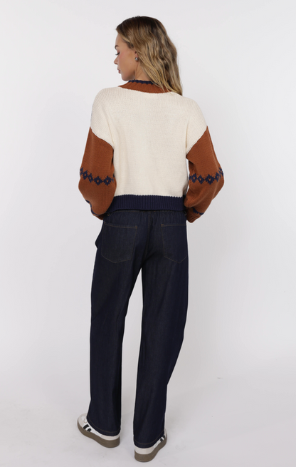 Sweet Rose Jacquard Zip Sweater Jacket