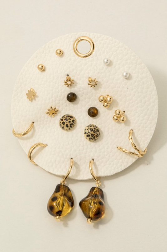 Clear Head Leopard Earrings Set