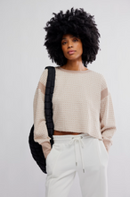 Load image into Gallery viewer, Woman wearing the My Time Textured Layer, a reversible textured pullover with cutout back and relaxed fit.