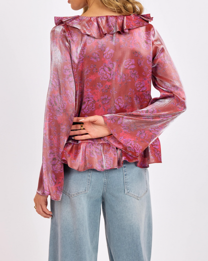Floral Glow Ruffle Front Top