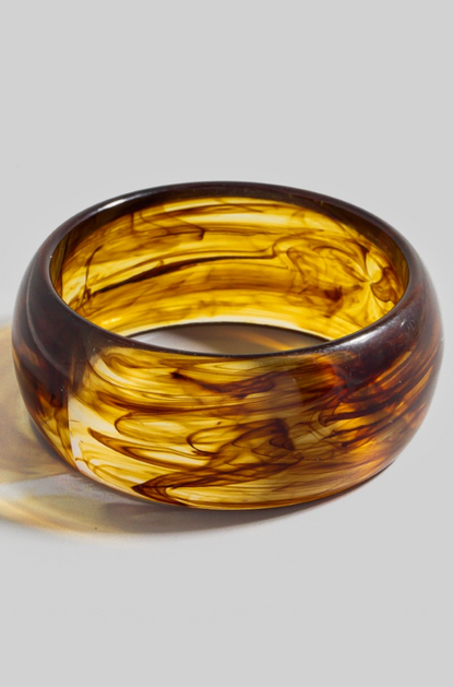 Thick brown marble resin bangle bracelet with smooth sculptural finish