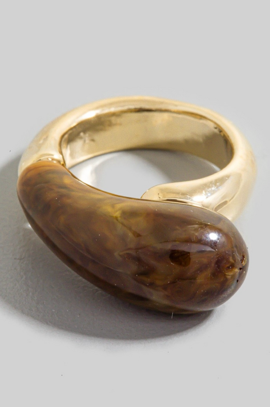 Serena Curve Band Ring with acrylic tear accent and gold metallic band