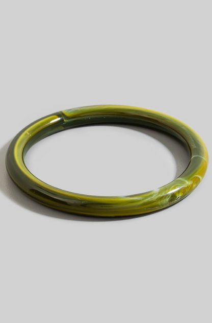 Rhea Resin Bangle Bracelet in olive green resin with marbled finish