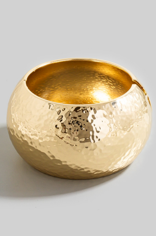 Gold hammered rounded hinge bangle bracelet