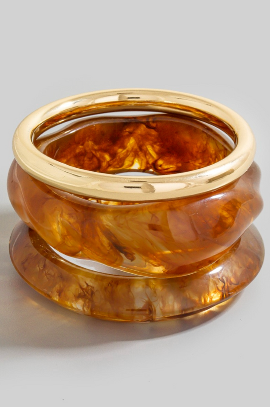 Isla Marble Bangle Set in brown with metallic tube accent