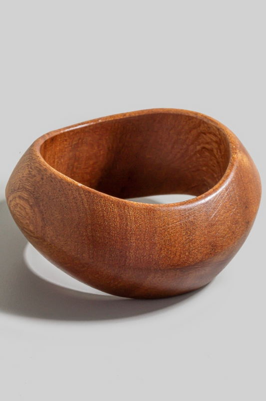 Sahara Wave Wooden Bangle with thick wavy natural wood design
