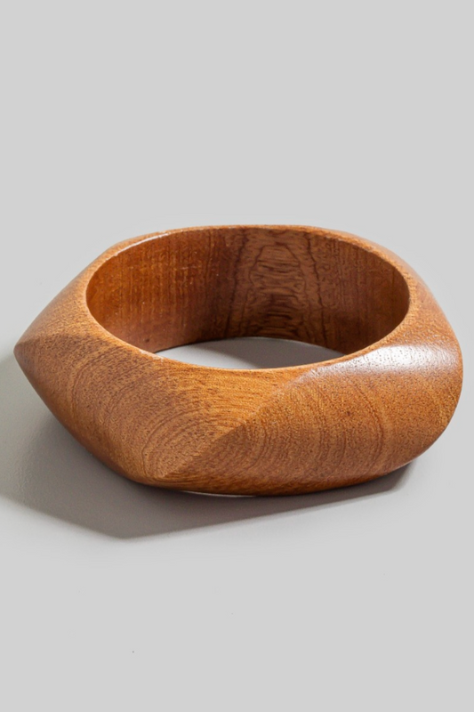 Ayla Form Wooden Bangle with pentagon-inspired sculptural wood design