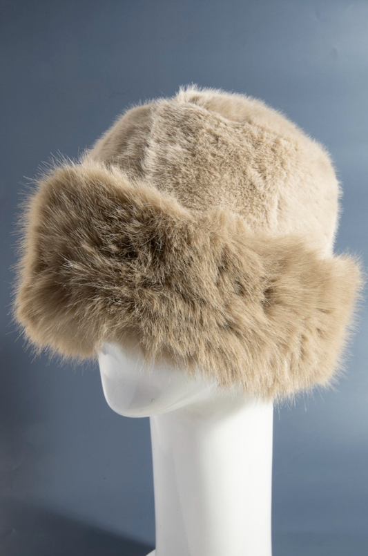 Khaki faux fur vintage winter hat