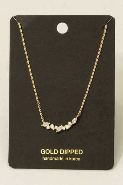 Gold-dipped necklace with CZ leaf charms on delicate chain