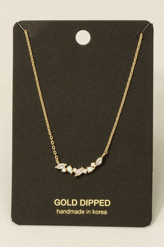 Gold-dipped necklace with CZ leaf charms on delicate chain