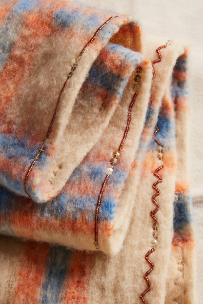 Highland Plaid Skinny Scarf Ivory Combo