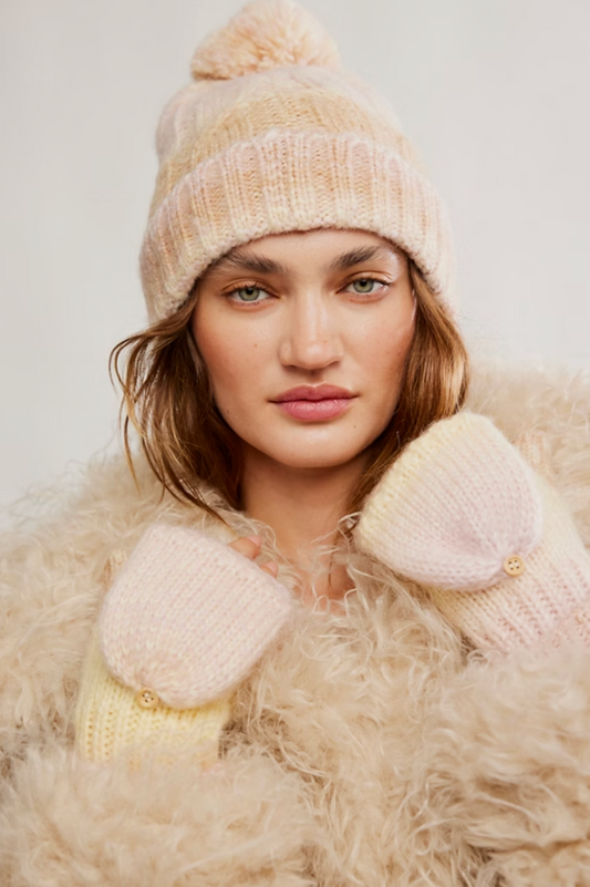 Rainbow Run Hat + Glove Set Ivory Combo