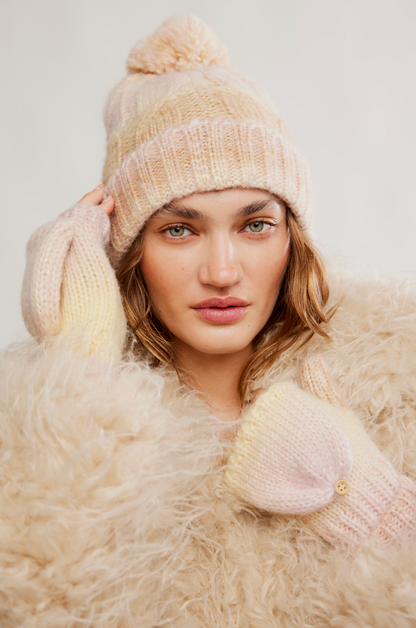 Rainbow Run Hat + Glove Set Ivory Combo