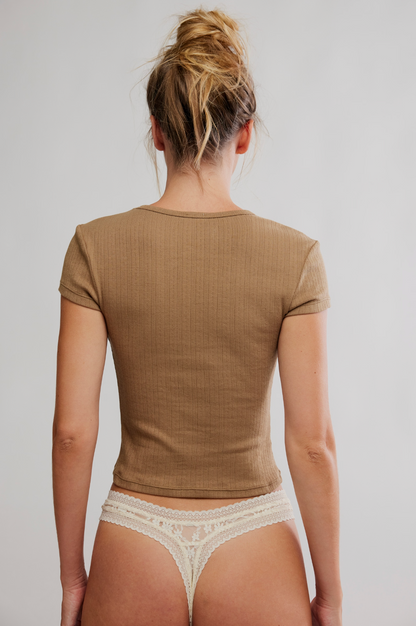 Wait A Minute Baby Tee Bronze