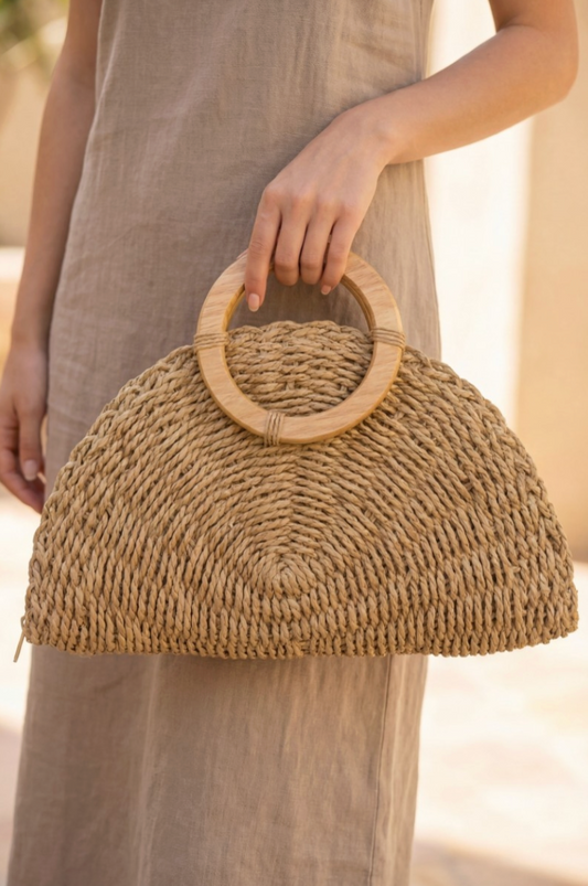 Open Up Straw Bag Khaki