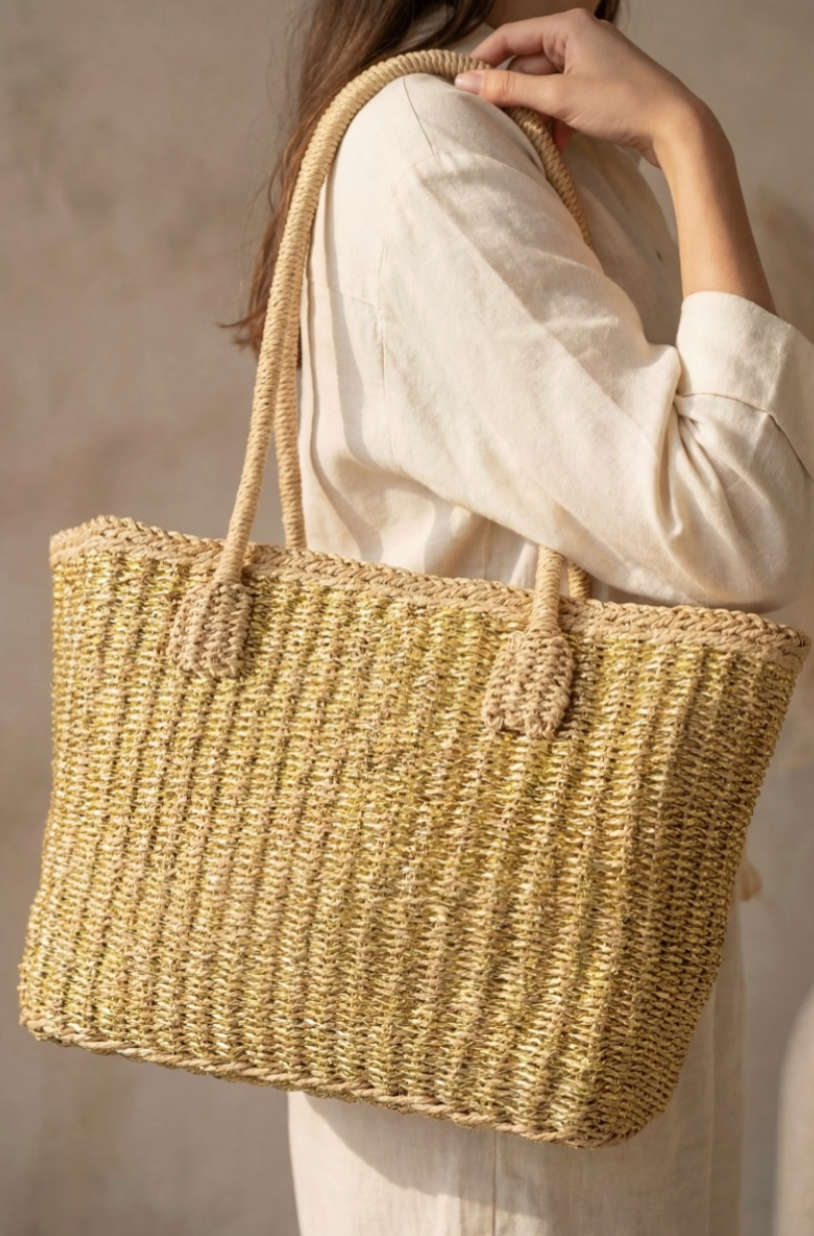 Champagne Problems Straw Bag Khaki