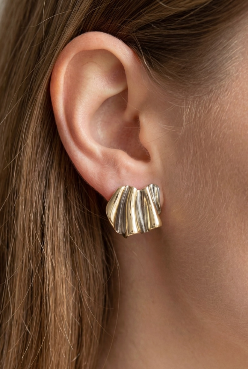 two tone sculpted statement earrings