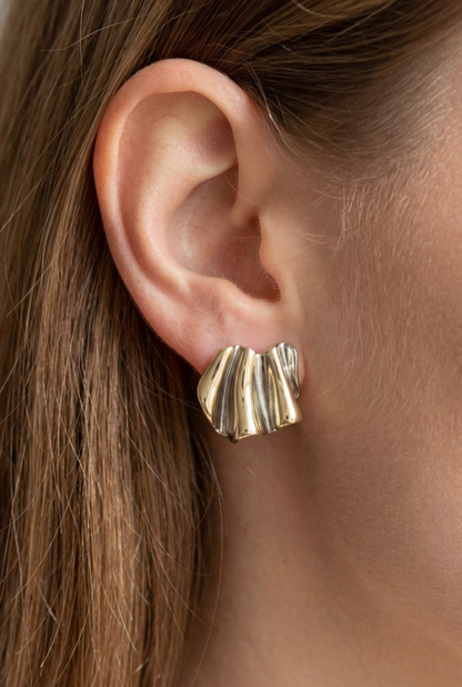 two tone sculpted statement earrings