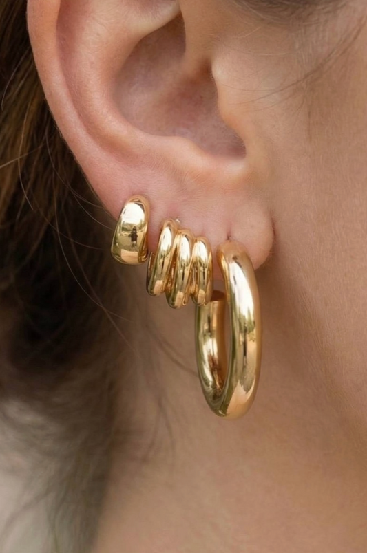 18k gold dipped mixed size hoop earrings set with chunky polished finish
