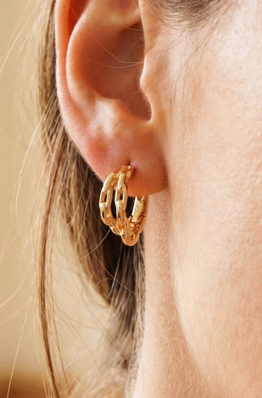 gold dipped double chain link huggie hoop earrings