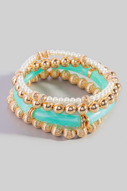 Be Mine Resin Beaded Bracelet Set Mint