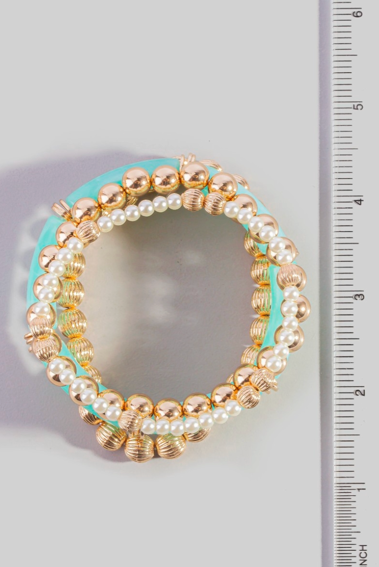 Be Mine Resin Beaded Bracelet Set Mint